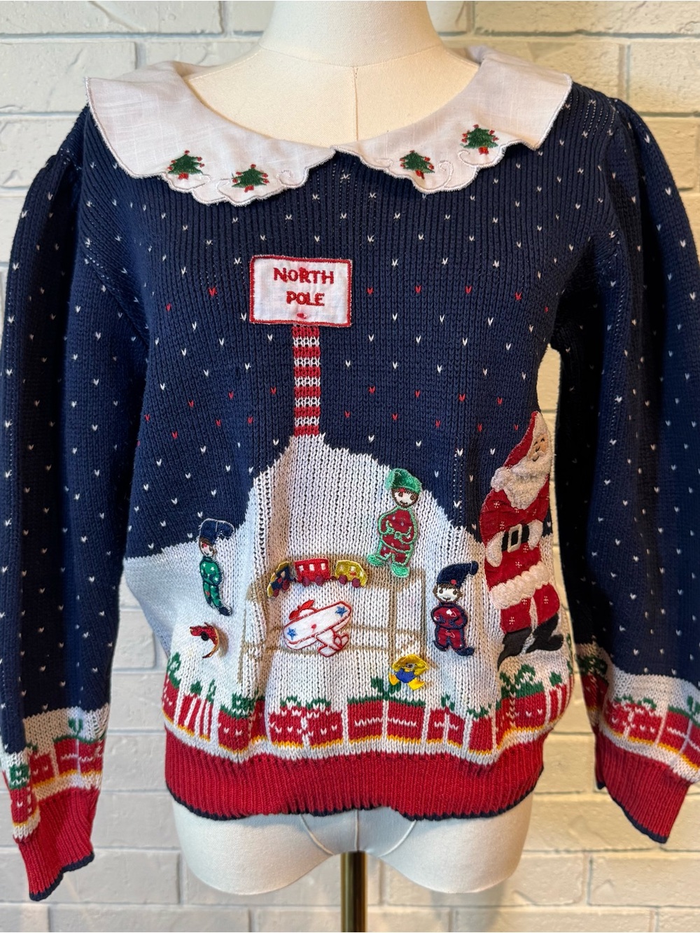 Vintage 80s 90s Sweater Loft Collared Santa Christmas Sweater Womens S/M